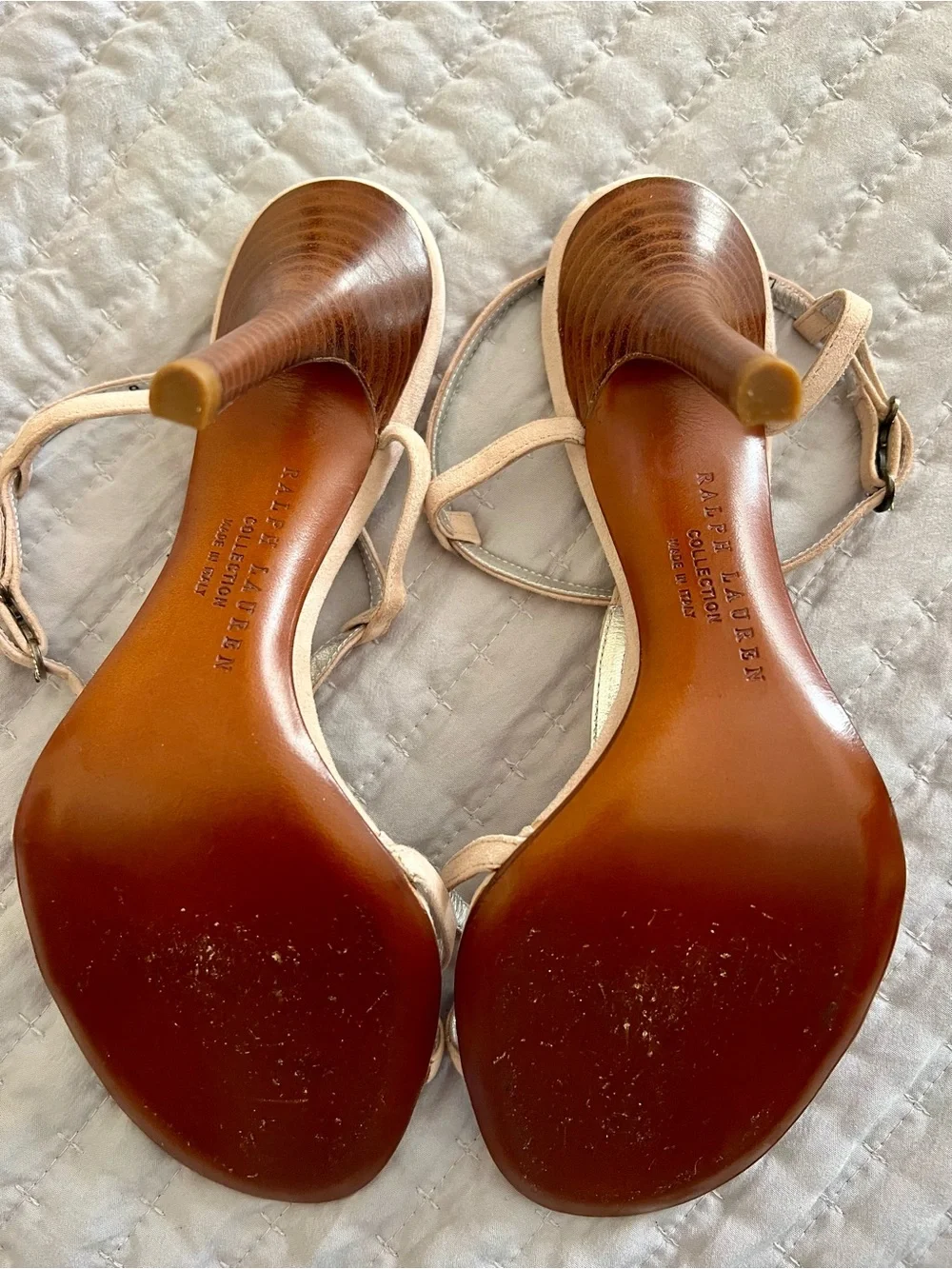Ralph Lauren Blush Tan Suede Strappy Heels